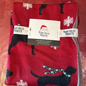 Decorative Throw - Red with Black Labs with scarfs and Snowflakes